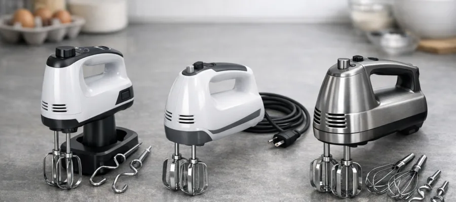 Unterschiedliche Handmixer-Typen: Akku, kabelgebunden und Profi-Geraete
